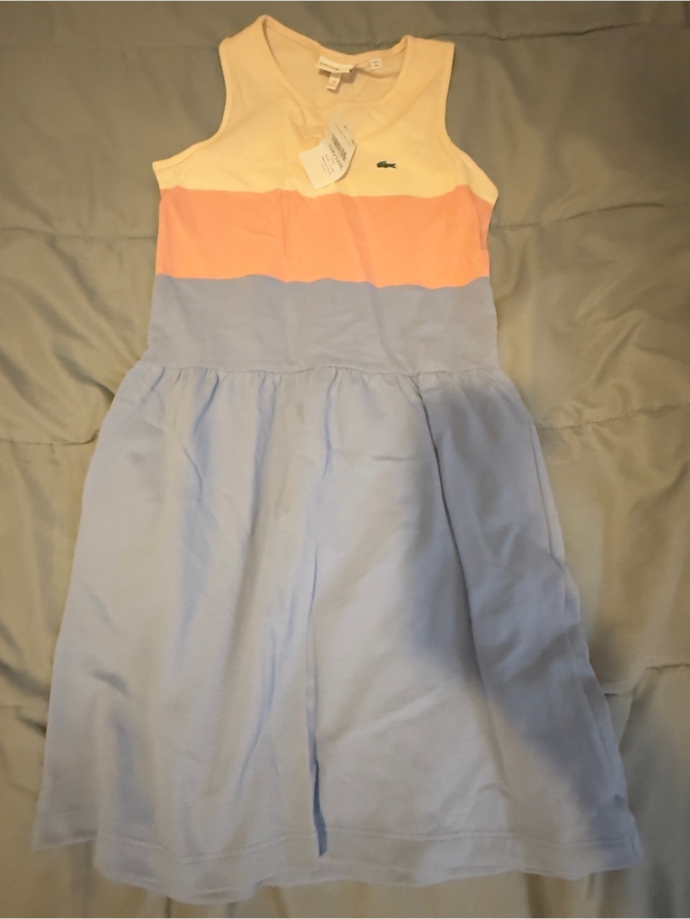 Lacoste Sleeveless Colorblock Knit Dress in Cream, Peach & Light Blue